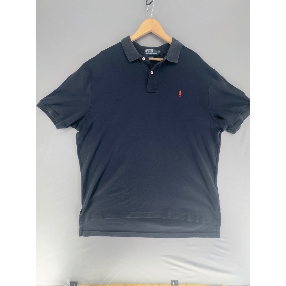 VTG Polo Ralph Lauren Mens XL Navy Blue Short Sleeve Pique Polo Shirt Red Pony